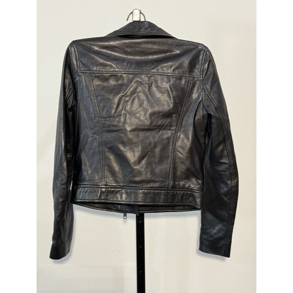 FOSSIL ZIP FRONT MOTORCYCLE JACKET - BLACK LEATHER WOMEN - Picture 2 of 8